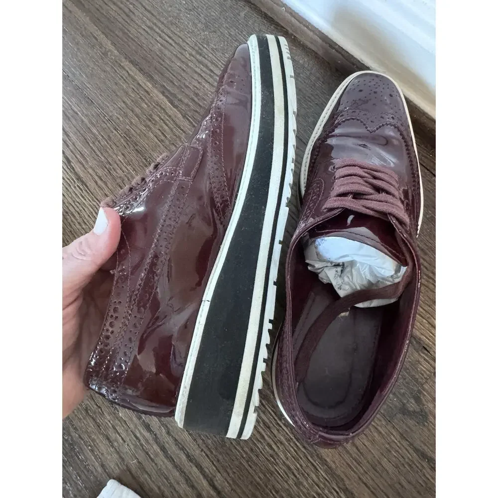 Prada Women’s Derby Red Leather Morgue Shoes 38.5 US Sz 8